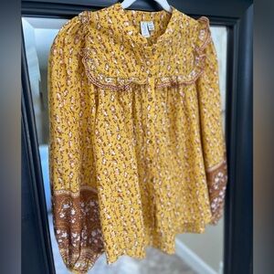 Joie Prairie Cottagecore Peasant Ruffle Button Up Long‎ Sleeve Top Size Small